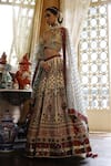 Buy_Vikram Phadnis_Ivory Lehenga And Choli New Raw Silk Embroidered V Neck Kali Bridal Set _at_Aza_Fashions