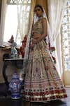 Shop_Vikram Phadnis_Ivory Lehenga And Choli New Raw Silk Embroidered V Neck Kali Bridal Set _at_Aza_Fashions