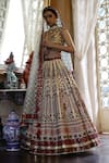 Vikram Phadnis_Ivory Lehenga And Choli New Raw Silk Embroidered V Neck Kali Bridal Set _Online_at_Aza_Fashions