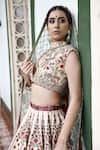 Shop_Vikram Phadnis_Ivory Lehenga And Choli New Raw Silk Embroidered V Neck Kali Bridal Set _Online_at_Aza_Fashions