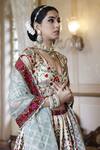 Vikram Phadnis_Ivory Lehenga And Choli New Raw Silk Embroidered V Neck Kali Bridal Set _at_Aza_Fashions