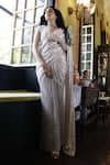 Buy_Vikram Phadnis_Ivory Saree Skirt Mesh Lycra Knotted Pre-draped With Choli _at_Aza_Fashions