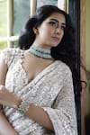 Vikram Phadnis_Ivory Saree Skirt Mesh Lycra Knotted Pre-draped With Choli _at_Aza_Fashions