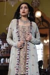 Shop_Vikram Phadnis_Green Kurta Raw Silk Embroidered Straight Longline Cape Sharara Set _Online_at_Aza_Fashions