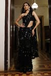 Buy_Vikram Phadnis_Black Pant Stretch Net Embroidered Sequins Draped Saree With Bustier _at_Aza_Fashions