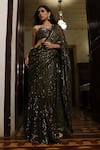 Buy_Vikram Phadnis_Green Net Embroidered Sequins Sweetheart Frill Border Saree With Buster _at_Aza_Fashions