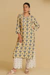 Buy_Sage Saga_Yellow , , Bansuri Suvaarn Floral Print Kurta Pant Set _Online_at_Aza_Fashions