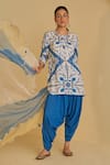 Buy_Sage Saga_Blue , , Veena Neel Floral Print Kurta Pant Set _at_Aza_Fashions
