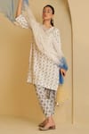 Buy_Sage Saga_Ivory , , Sarang Suvaarn Floral Print Kurta Salwar Set _at_Aza_Fashions