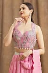 Shop_Samyukta Singhania_Pink Embroidered Sequin Sweetheart Neck Textured Lehenga With Blouse _Online_at_Aza_Fashions