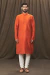 Samyukta Singhania_Red Polyester Plain Kurta And White Churidar Set _Online_at_Aza_Fashions