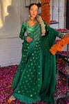 Buy_Shyam Narayan Prasad_Emerald Green Brocade Woven And Embroidered Bloom Panelled Anarkali Set  _at_Aza_Fashions