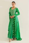 Shop_Shyam Narayan Prasad_Emerald Green Brocade Woven And Embroidered Bloom Panelled Anarkali Set  