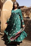 Buy_Gulaal_Green Modal Satin Tie-dye Bandhani V Neck Tie Dye Anarkali Pant Set _Online_at_Aza_Fashions