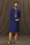 Buy_Samyukta Singhania_Blue Mandarin Collar Kurta And Gold Churidar Set_Online_at_Aza_Fashions