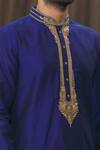 Samyukta Singhania_Blue Mandarin Collar Kurta And Gold Churidar Set_at_Aza_Fashions