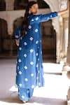 Buy_Gulaal_Blue Modal Satin Printed Hand Tie-dyed Bandhani Lapel Shrug And Straight Pant Set _Online_at_Aza_Fashions