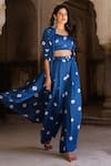 Shop_Gulaal_Blue Modal Satin Printed Hand Tie-dyed Bandhani Lapel Shrug And Straight Pant Set _Online_at_Aza_Fashions