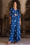 Buy_Gulaal_Blue Modal Satin Printed Hand Tie-dyed Bandhani Lapel Shrug And Straight Pant Set 