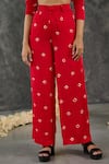 Buy_Gulaal_Red Modal Satin Printed Hand Tie-dyed Bandhani Lapel Shrug And Straight Pant Set_Online_at_Aza_Fashions