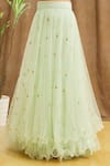 Khwaab by Sanjana Lakhani_Green Blouse Silk Embroidered Sequin Pleated Flora Lehenga Set_at_Aza_Fashions