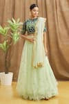 Buy_Khwaab by Sanjana Lakhani_Green Blouse Silk Embroidered Sequin Pleated Flora Lehenga Set_Online_at_Aza_Fashions