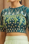 Shop_Khwaab by Sanjana Lakhani_Green Blouse Silk Embroidered Sequin Pleated Flora Lehenga Set_Online_at_Aza_Fashions