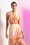 Shop_Mandira Wirk_Multi Color Crepe Floral Halter Neck Dainty Floret Asymmetric Dress _at_Aza_Fashions