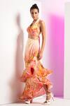 Buy_Mandira Wirk_Multi Color Crepe Floral Halter Neck Dainty Floret Asymmetric Dress _Online_at_Aza_Fashions