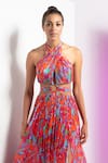 Shop_Mandira Wirk_Multi Color Chiffon Printed Abstract Halter Neck Mesh Dress_at_Aza_Fashions