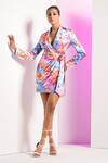 Buy_Mandira Wirk_Multi Color Satin Abstract Shawl Collar Floral Camo Romper Dress _at_Aza_Fashions