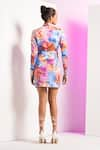 Mandira Wirk_Multi Color Satin Abstract Shawl Collar Floral Camo Romper Dress _Online_at_Aza_Fashions