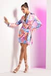 Buy_Mandira Wirk_Multi Color Satin Abstract Shawl Collar Floral Camo Romper Dress _Online_at_Aza_Fashions