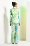 Mandira Wirk_Multi Color Satin Abstract Jacket Lapel Collar Raw Crystal Pant Set _Online_at_Aza_Fashions