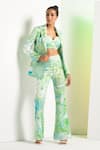 Buy_Mandira Wirk_Multi Color Satin Abstract Jacket Lapel Collar Raw Crystal Pant Set _Online_at_Aza_Fashions