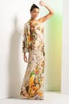 Buy_Mandira Wirk_Multi Color Satin Printed Floral One Shoulder Rush Kaftan_Online_at_Aza_Fashions