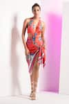 Buy_Mandira Wirk_Multi Color Spandex And Chiffon Printed Floral Plunging V Bodysuit With Wrap _at_Aza_Fashions