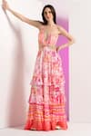 Shop_Mandira Wirk_Multi Color Chiffon Plunging V Fancy Fusion Maxi Dress_Online_at_Aza_Fashions