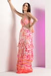 Mandira Wirk_Multi Color Chiffon Plunging V Fancy Fusion Maxi Dress_at_Aza_Fashions