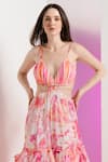 Shop_Mandira Wirk_Multi Color Chiffon Plunging V Fancy Fusion Maxi Dress_at_Aza_Fashions