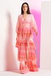 Buy_Mandira Wirk_Multi Color Chiffon V Neck Bud And Bloom Layered Maxi Dress_at_Aza_Fashions