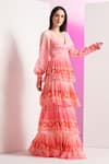 Shop_Mandira Wirk_Multi Color Chiffon V Neck Bud And Bloom Layered Maxi Dress_Online_at_Aza_Fashions