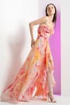 Mandira Wirk_Multi Color Chiffon Sweetheart Raw Crystal Asymmetric Maxi Dress_at_Aza_Fashions