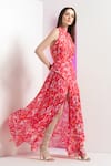 Buy_Mandira Wirk_Multi Color Chiffon Halter Neck Geometric Chaos Maxi Dress_at_Aza_Fashions
