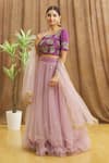 Buy_Samyukta Singhania_Purple Blouse Silk Embroidered Sequin Round Geometric Layered Lehenga Set _at_Aza_Fashions