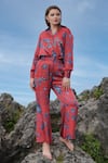 Buy_RAAS LIFE_Red Vegan Silk Printed Floral Daali Collared Shirt And Pant Set _at_Aza_Fashions