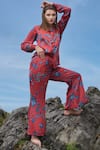 Shop_RAAS LIFE_Red Vegan Silk Printed Floral Daali Collared Shirt And Pant Set _Online_at_Aza_Fashions