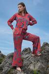 Shop_RAAS LIFE_Red Vegan Silk Printed Floral Daali Collared Shirt And Pant Set _at_Aza_Fashions