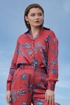 RAAS LIFE_Red Vegan Silk Printed Floral Daali Collared Shirt And Pant Set _at_Aza_Fashions