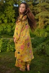 RAAS LIFE_Yellow Vegan Silk Printed Kyaari V Neck Devi Tunic  _Online_at_Aza_Fashions